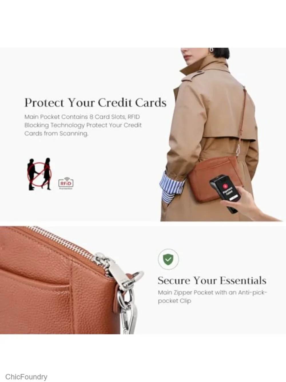 Genuine Leather Anti-Theft Small Crossbody Bag RFID Blocking
